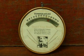 Vintage 1930’s Celluloid Tin 5” Round Home Thermometer “guard Your Health”