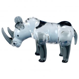 Miniature Hand Blown Clear Boro Glass Rhinoceros Figurine 3.  25 " Long