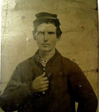 Tintype Civil War Union Soldier W/kepi.  Named.