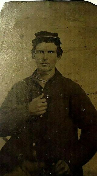 Tintype Civil War Union Soldier w/kepi.  Named. 2