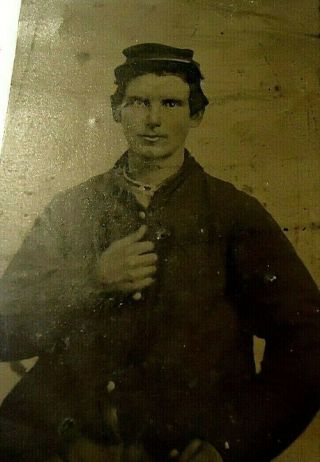 Tintype Civil War Union Soldier w/kepi.  Named. 3