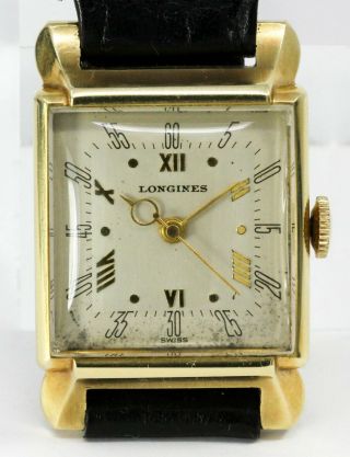 Vintage Longines Square Time - Only Wristwatch 14kt Yellow Gold Two - Tone Dial Nr
