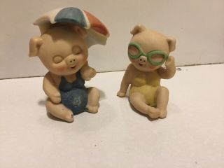 Vintage Enesco 1980 Ceramic Mini Pigs Sunbather Beach Babes