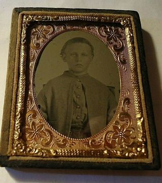 9 Th.  P.  Tintype Civil War Confederate Soldier Young Boy In Half Case.