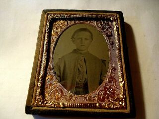 9 th.  P.  Tintype Civil War Confederate Soldier Young Boy in Half Case. 2