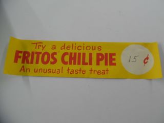C.  1959 Fritos Corn Chips Chili Pie Paper Sign Atomic Age Drive - In Vintage Nos Vg
