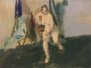 Pafa Artist Modernist Oil Painting Artist Studio Interior Study For Female Nude