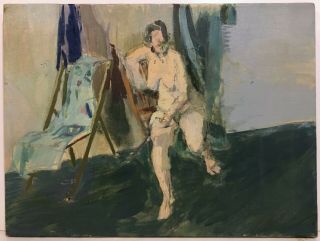 PAFA Artist Modernist Oil Painting ARTIST STUDIO INTERIOR Study for FEMALE NUDE 2
