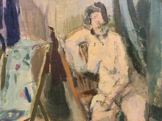 PAFA Artist Modernist Oil Painting ARTIST STUDIO INTERIOR Study for FEMALE NUDE 3