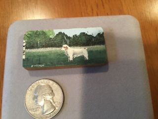 Diane Wynen Miniature Originnal Painting On Board - Clumber Spaniel In A Field