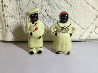 Vintage Black Americana Salty And Peppy Chef Salt And Pepper Shakers