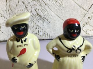 Vintage Black Americana Salty and Peppy Chef Salt and Pepper Shakers 3