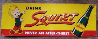 Vintage 1951 Squirt Soda Pop Gas Station 28 " Embossed Metal Sign