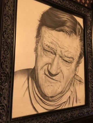 Nicely Framed Print From Pencil Drawing Of John Wayne.  Signed Novelli