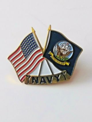 United States Navy American Friendship Crossed Flag Lapel Pin Usa Usn Military