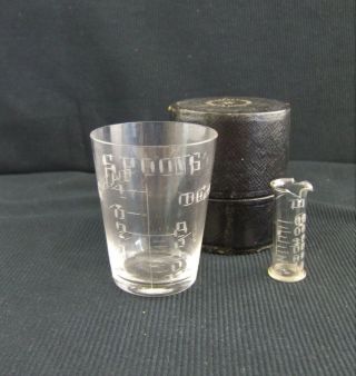 Apothecary Pharmacy Chemist Traveling Medicine Glass & Minim Measure C 1930 2
