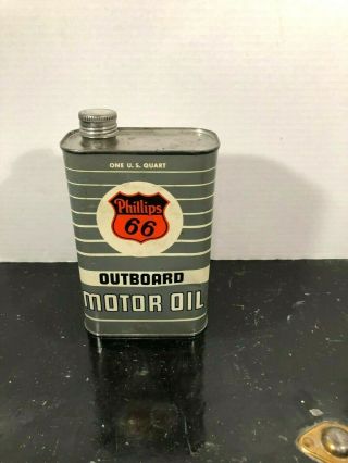 Vtg Phillips 66 Outboard Motor Oil Metal Quart Can Orange Logo " Wow "