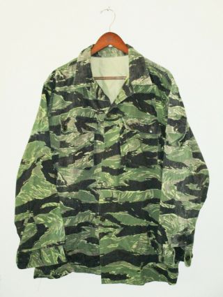 Vtg Vietnam War Tiger Stripe Camouflage Uniform Jac Shirt Tropical Combat Camo L