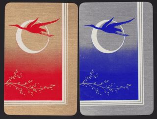 2 Single Vintage Swap/playing Cards Crane Birds Flying Moon Gold/silver