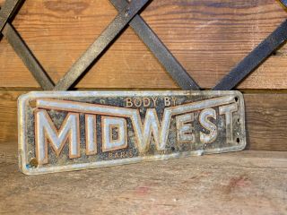Vintage Body By Midwest Paris Ill Embossed Sign Metal Tin Old Small