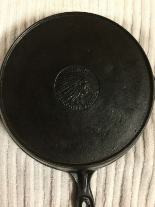 Vtg WAPAK Cast Iron Skillet With Indian Head And Heat Ring Sits Flat 3