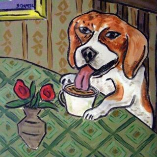 Beagle At The Cafe Coffee Shop Dog Art Tile Coaster Gift Gifts Coasters Tiles