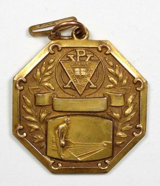 Circa 1940s Ymca Bowling Medal Octagonal Gold - Plated Bronze