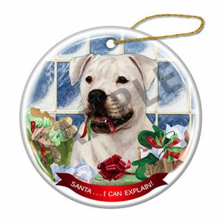 American Bulldog Howliday Porcelain China Dog Christmas Ornament H2