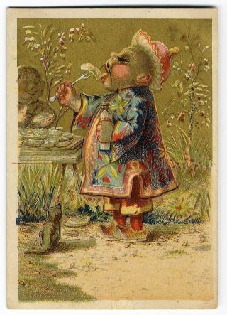 Chubby Chinese Man Eating Oysters Victorian Card 1880 