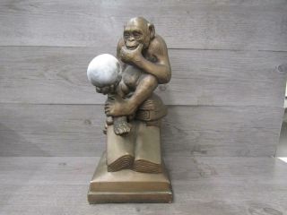 Darwin Sculpture Ape Thinker Holding Human Skull Evolution Austin Art