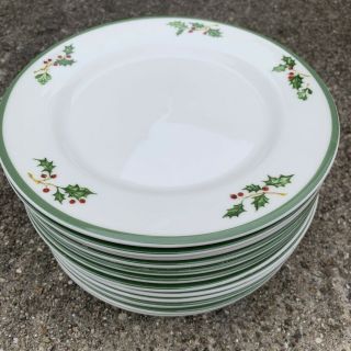 Set Of 6 Christopher Radko Traditions Holiday Celebrations Holly Salad Plates 8”