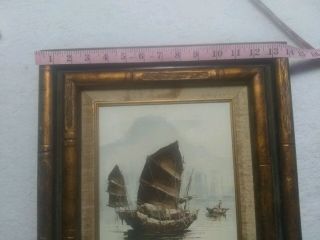 Signed P.  Wong Oil Painting Chinese Junk Boat Fishing Ships 8x10 Driftwood Art 3