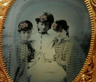 1865 Civil War Time Pretty Confederate Ladies Quarter Plate Ambrotype Half Case