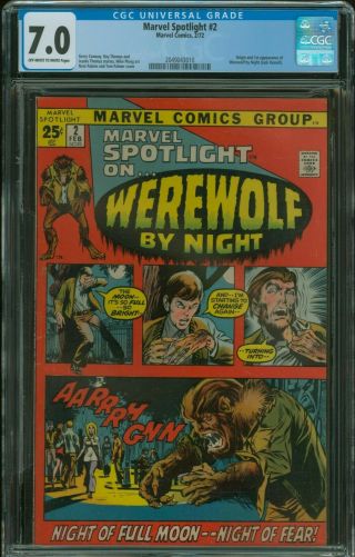 Marvel Spotlight 2 Cgc 7.  0 1st Appearance Of Werewolf By Night