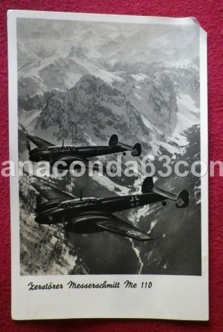 German Ww2 Era Postcard Photocard Two Luftwaffe Messerschmitt Me 110 Airplanes