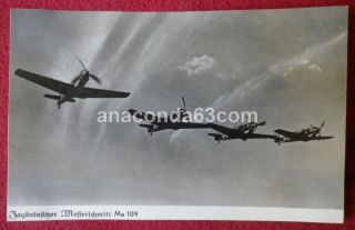 German Ww2 Era Postcard Photocard Four Luftwaffe Messerschmitt Me 109 Airplanes
