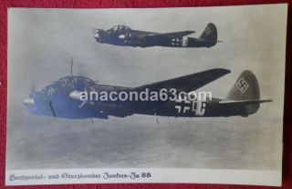 German Ww2 Era Postcard Photocard Two Luftwaffe Junkers Ju 88 Combat Aircraft