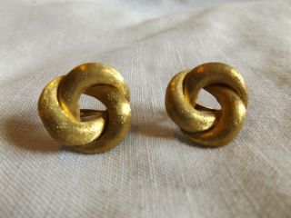 Vintage 18k 750 Gold Knot/ Entwined Circles Earrings With Leverback Signed