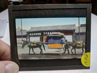 Colored Glass Magic Lantern Slide Ern China Chinese Peking Taxi Horse Carriage