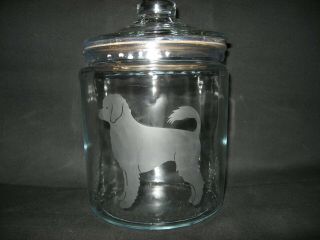 Etched Portuguese Water Dog Glass Cookie Candy Treat Storage Jar Canister
