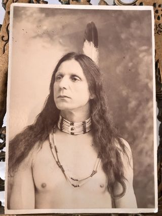 Exceptional Antique Cdv Of Native American Man W/ Tattoo,  Feather,  & Beads