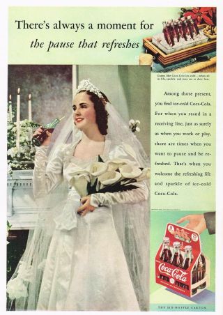 1930s Vintage Coca Cola Wedding Bridal Gown Dress Photo Print Ad
