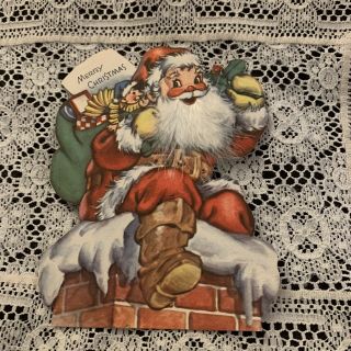 Vintage Greeting Card Christmas Santa Claus Feather Beard Jack