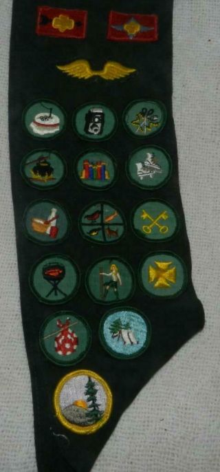 Vintage Girl Scouts Green Sash Canal Zone 18 - 4 Stars,  17 Merit Badges 3