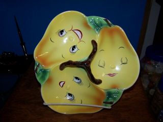 Vintage Anthropomorphic Py Nc Pear Triple Dish With Branch Handle