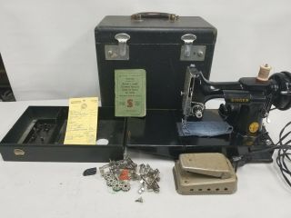 Vintage 1946 Singer Featherweight 221 Sewing Machine Case Serviced