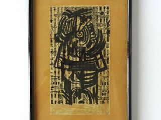 Mid Century Figural Mixed Media Painting signed L.  Saenz and dated ' 64 2