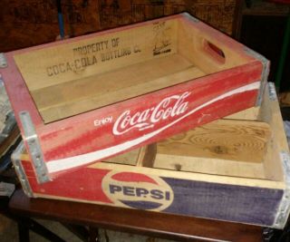 Vintage Pepsi Cola Wood Crate Red Blue Old Soda Advertising Sw.  Euc