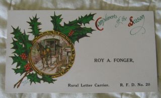 Estate Vintage Holiday Card - Rural Letter Carrier - R.  F.  D 20 Roy Fonger