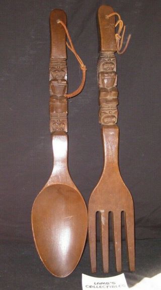 Wooden Spoon Fork 24 " Tall Totem Tiki Hanging Art Wall Decorations Phillipines